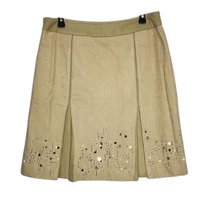 Loft Wool Blend Embellished Sequins Herringbone Khaki Skirt Size‎ 10 NWT 69$